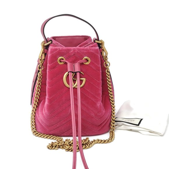 Gucci Handbags - Gucci Marmont Velvet Pink Bucket Bag Retail $2400